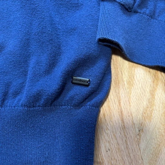 Strellson | Blue 1/4 Button Up Collared Cotton/Silk/Cashmere Long Sleeve Sweater - Picture 5 of 9